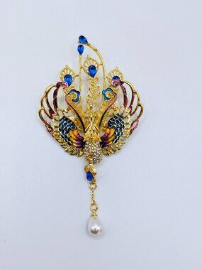 Chinese Style Phoenix Brooch - Multi-Color Enamel